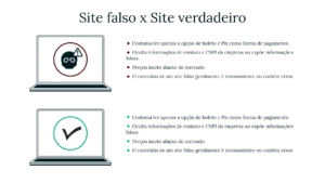 Infográfico comparativo para ajudar os leitores a diferenciar um site falso de um site verdadeiro.