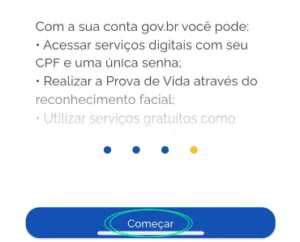 Print da tela do aplicativo gov.br no início do processo de criação da conta.
