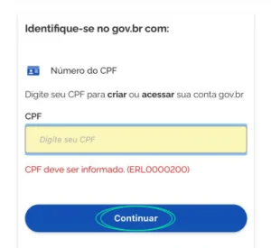 Print de tela do App gov.br na etapa de login.