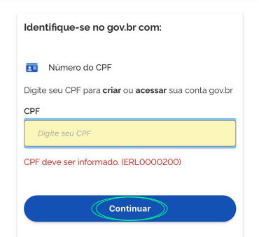 Print de tela do App gov.br na etapa de login.