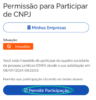 Print de tela do site gov.br na etapa de permitir participação de CNPJ.