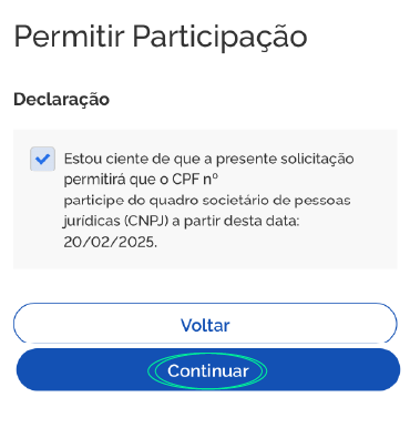 Print de tela do site gov.br para permissão de participação de cnpj.