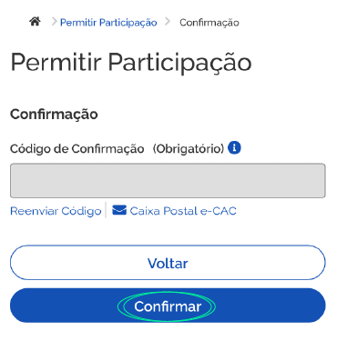 Print de tela na etapa de confirmação da participação de CNPJ.