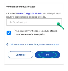 Print de tela da página do registrato que mostra a etapa de gerar código de acesso no app gov.br.