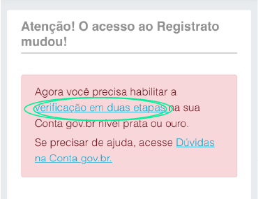 Print de tela do site registrato do banco central mostrando a habilitação de dois fatores.