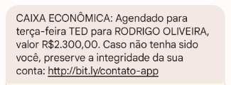 Print de uma mensagem de texto de uma tentativa de golpe do SMS.