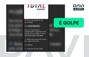 print de tela de uma mensagem enviada por um golpista se passando pela transportadora total express. 
