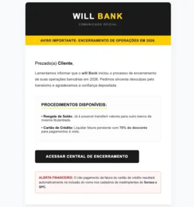 Print de tela de um e-mail fraudulento em nome do WillBank
